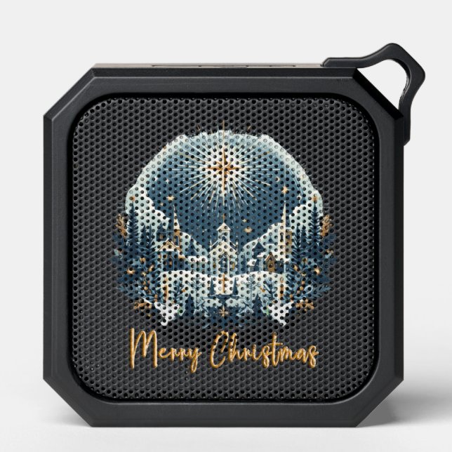 Merry Christmas blue and gold  Bluetooth Speaker (Front)