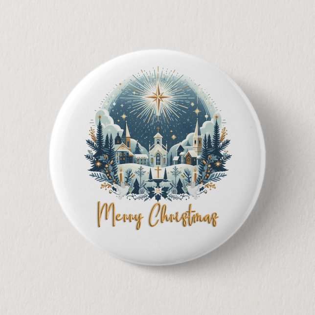 Merry Christmas blue and gold  Button (Front)