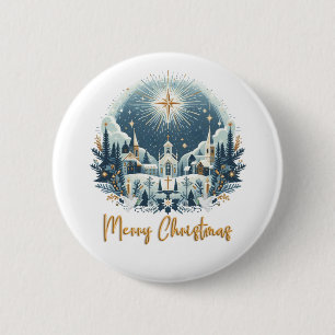 Merry Christmas blue and gold  Button