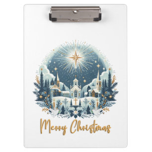 Merry Christmas blue and gold  Clipboard