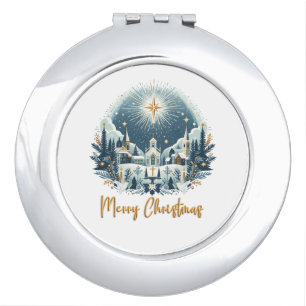 Merry Christmas blue and gold  Compact Mirror