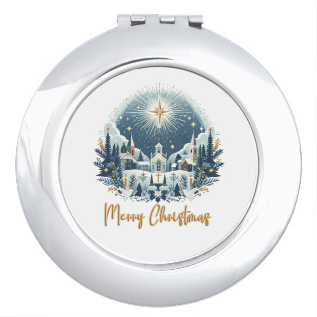 Merry Christmas blue and gold  Compact Mirror (Front)