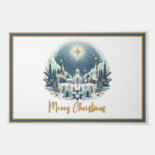 Merry Christmas blue and gold Doormat