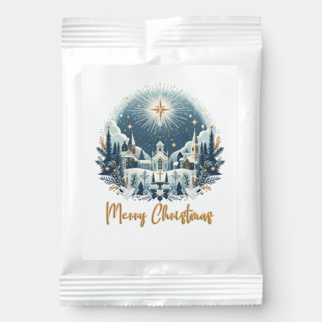 Merry Christmas blue and gold  Hot Chocolate Drink Mix (Front)