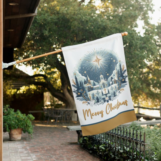 Merry Christmas blue and gold  House Flag (In SItu)