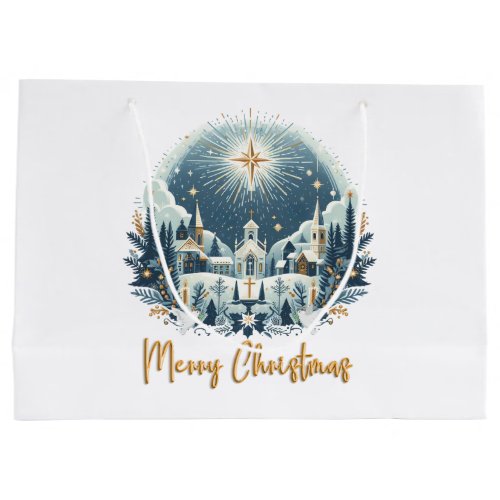 Merry Christmas blue and gold  Large Gift Bag
