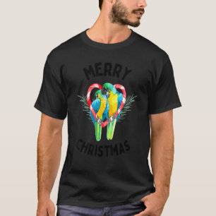 Merry Christmas Blue And Gold Macaw Parrot Couple T-Shirt