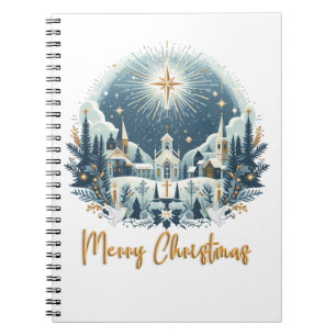 Merry Christmas blue and gold Notebook