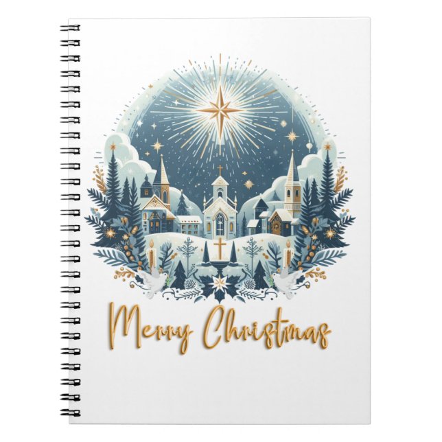 Merry Christmas blue and gold  Notebook (Front)