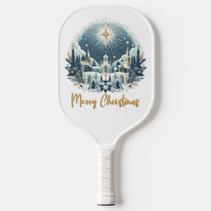 Merry Christmas blue and gold  Pickleball Paddle