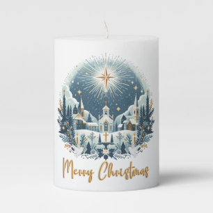Merry Christmas blue and gold  Pillar Candle