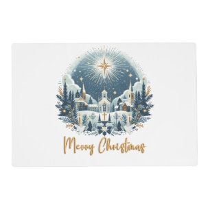 Merry Christmas blue and gold Placemat