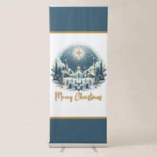Merry Christmas blue and gold Retractable Banner