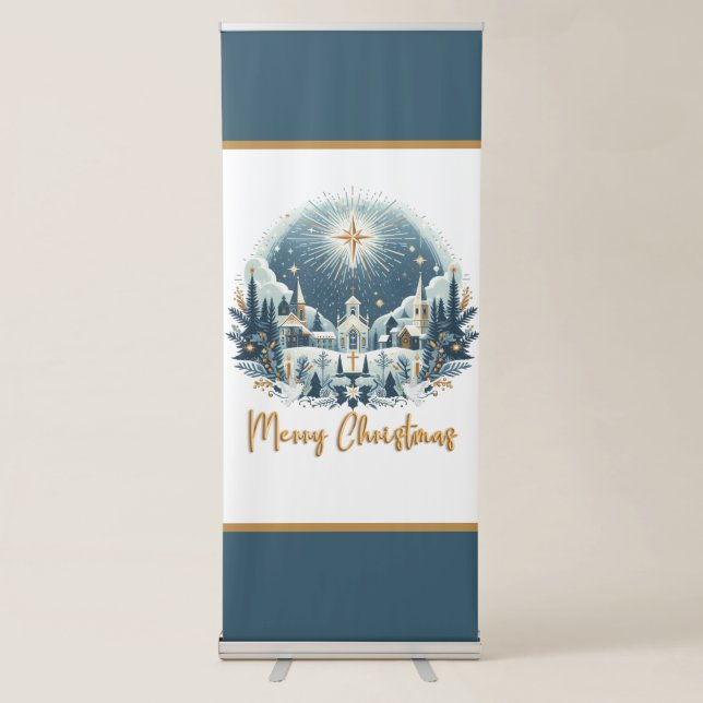 Merry Christmas blue and gold  Retractable Banner (Front)