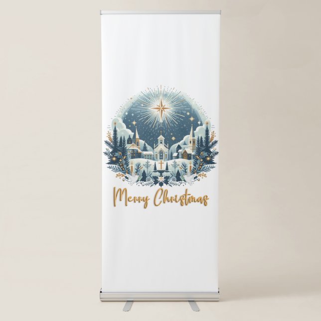 Merry Christmas blue and gold  Retractable Banner (Front)