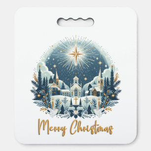 Merry Christmas blue and gold  Seat Cushion