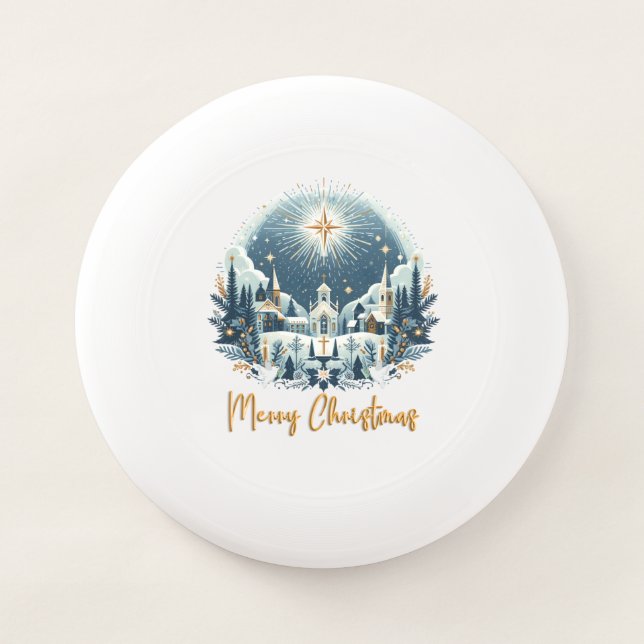 Merry Christmas blue and gold  Wham-O Frisbee (Front)