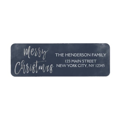 Merry Christmas Blue and Silver Foil Address Label