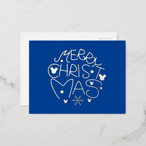Merry Christmas Blue and Silver Foil Foil Holiday Postcard