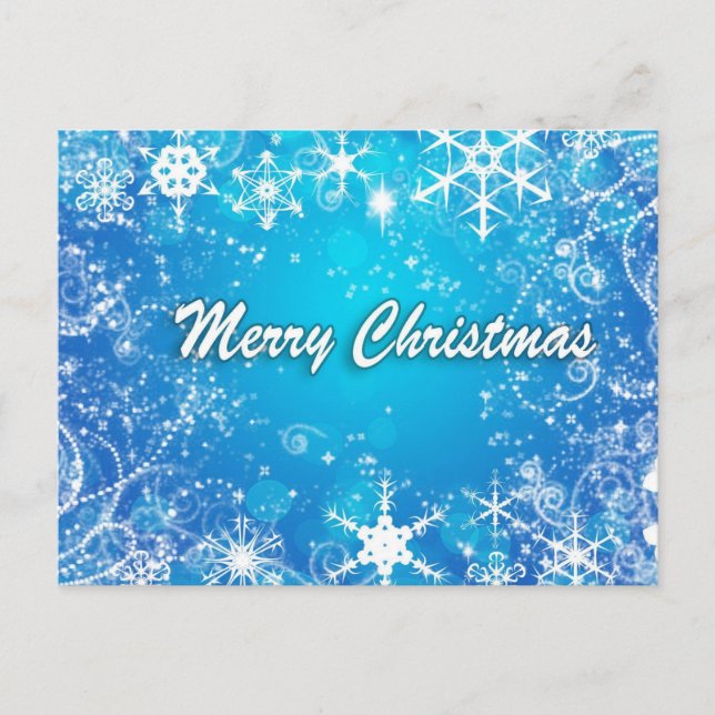 Merry Christmas blue and white snow Holiday Postcard (Front)