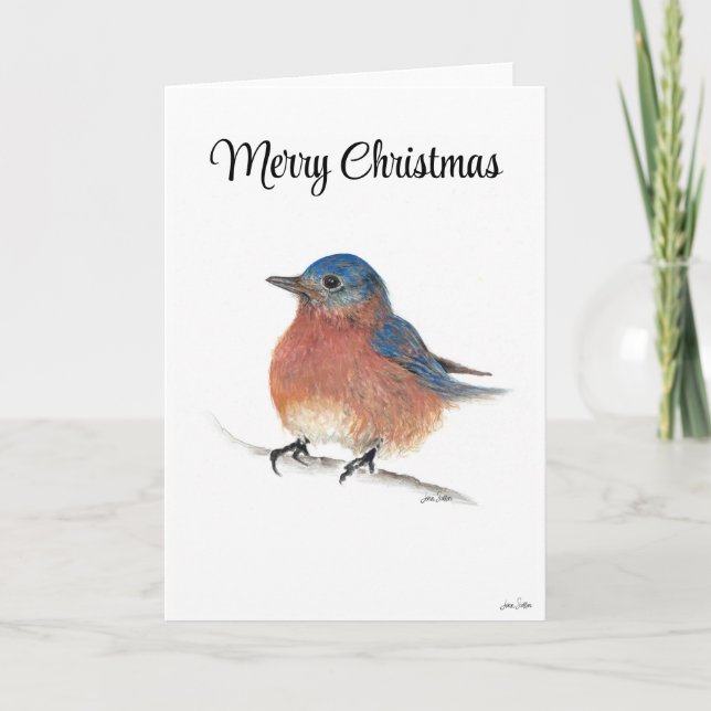 Merry Christmas Blue Bird Holiday Card (Front)
