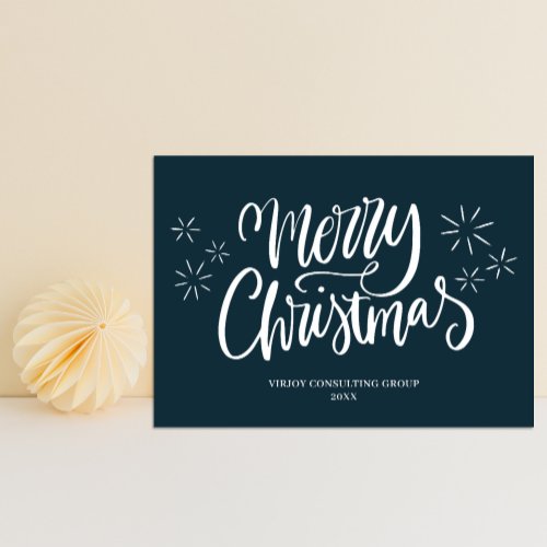 Merry Christmas Blue Calligraphy Business Modern Holiday Card
