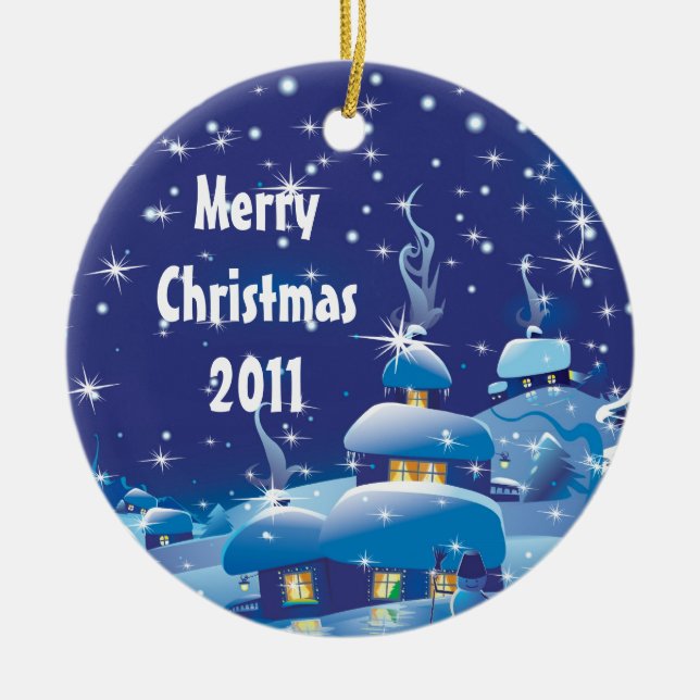 Merry Christmas - Blue Ceramic Ornament (Front)