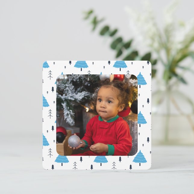 Merry Christmas Blue Christmas Tree Personalized Holiday Card (Standing Front)