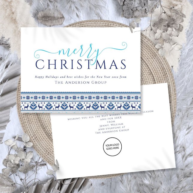 Merry Christmas Blue Corporate Business Logo Holiday Card (Merry Christmas Blue Corporate Business Logo Holiday Card)