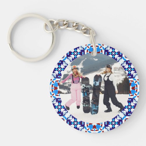 Merry Christmas Blue Festive Photo Picture Frame Keychain