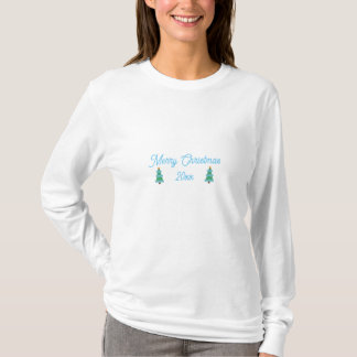 Merry Christmas, blue garland trees year tshirts