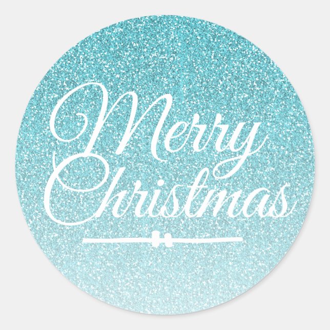 Merry Christmas Blue Glitter Ombre Envelope Seal (Front)