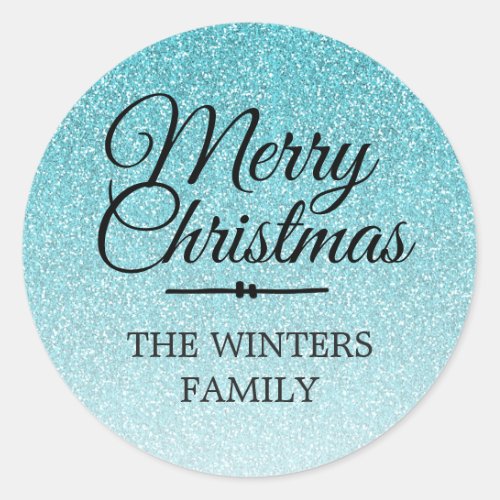 Merry Christmas Blue Glitter Ombre Envelope Seal