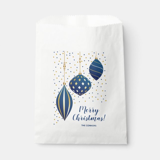 Merry Christmas Blue Gold Ornaments Favor Bag (Front)