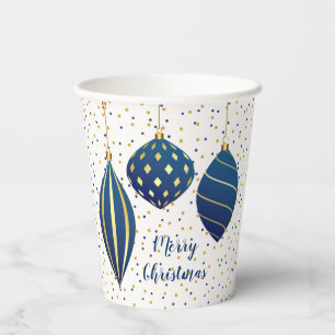 Merry Christmas Blue Gold Ornaments Paper Cups