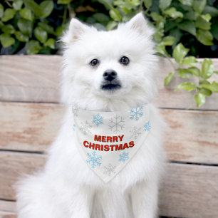 Merry Christmas Blue Gray Snowflakes Pet Bandana Collar