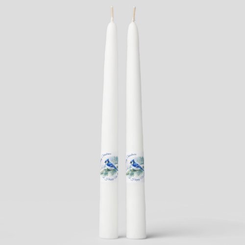 Merry Christmas Blue Jay Taper Candles