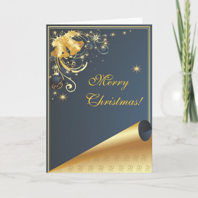 Merry Christmas Blue Modern Christmas Card (Front)