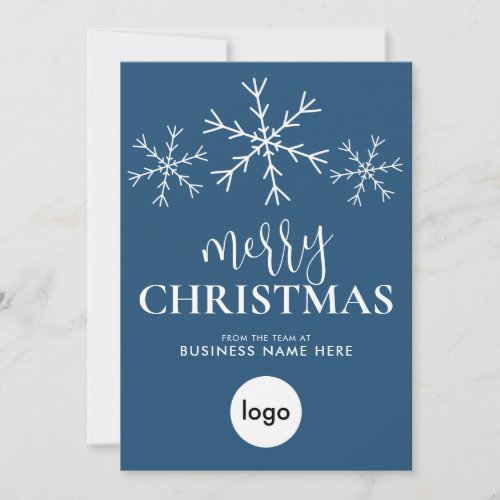 Merry Christmas Blue Modern Logo Business Holiday Card