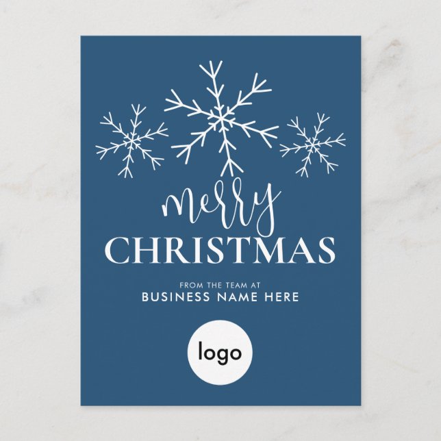 Merry Christmas Blue Modern Logo Business Holiday Postcard (Front)