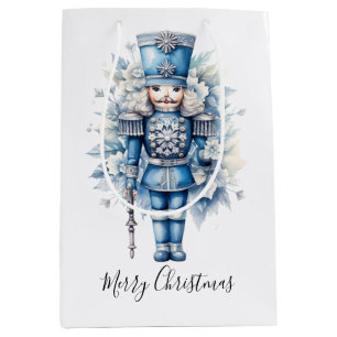 Merry Christmas Blue Nutcracker Medium Gift Bag