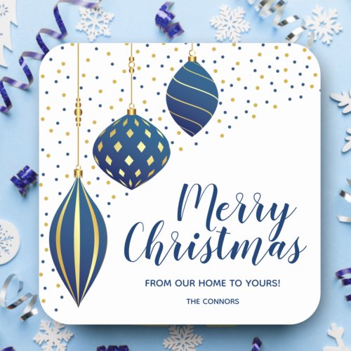 Merry Christmas Blue Ornaments Holiday Square Sticker