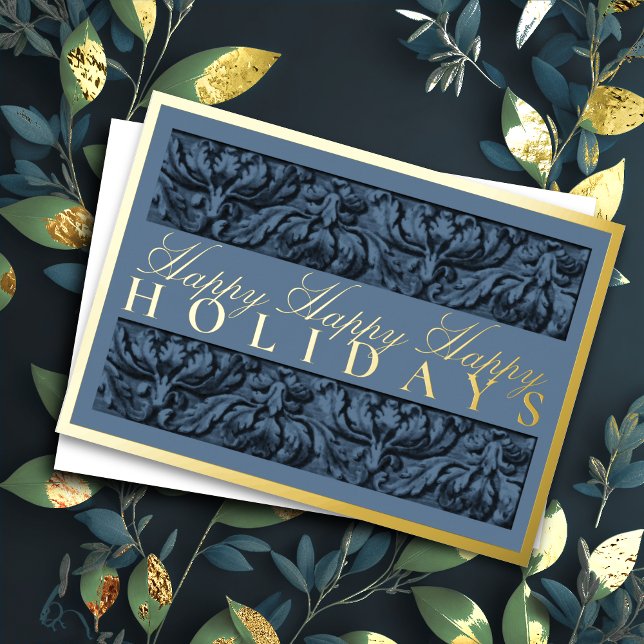 Merry Christmas Blue Ornate Border Holiday Card (Creator Uploaded)