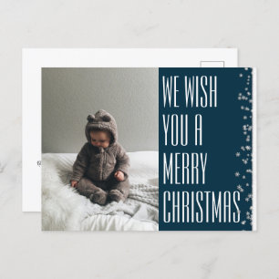 Merry Christmas Blue Photo Holiday Postcard