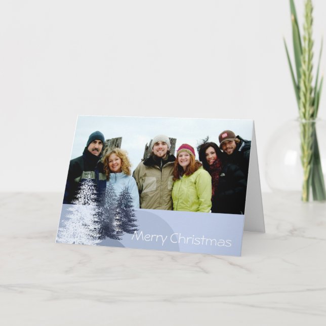 Merry Christmas Blue Pine Tree Holiday Card (Front)