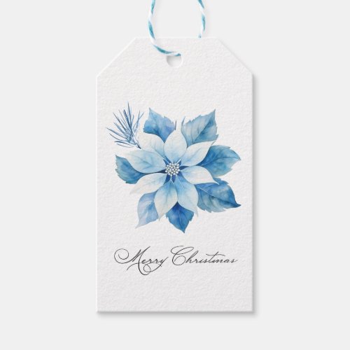 Merry Christmas Blue Poinsettia Gift Tag