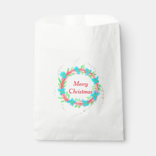 Merry Christmas blue red garland watercolor holida Favor Bag