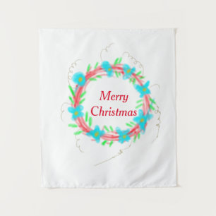 Merry Christmas blue red garland watercolor holida Tapestry