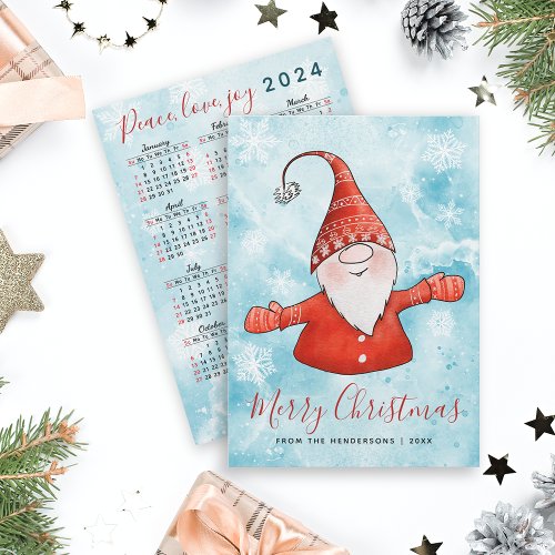 Merry Christmas Blue Red Gnome 2024 Calendar Holiday Card