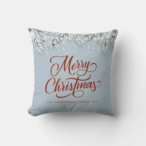 Merry Christmas Blue Red Throw Pillow